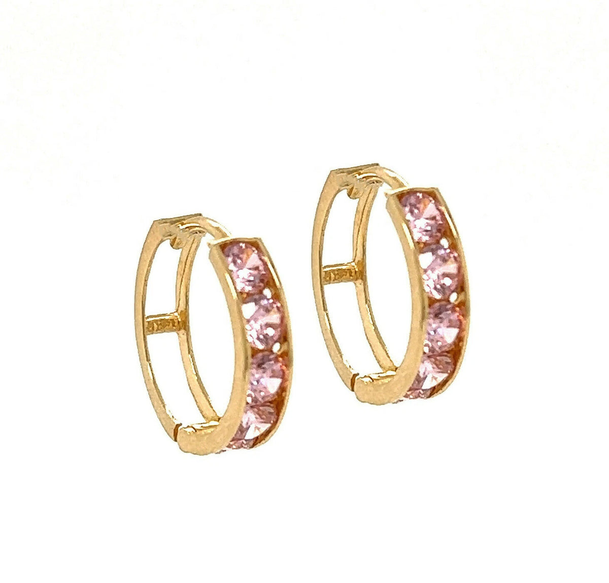 14k Yellow Gold CZ Birthstones Huggie Earring