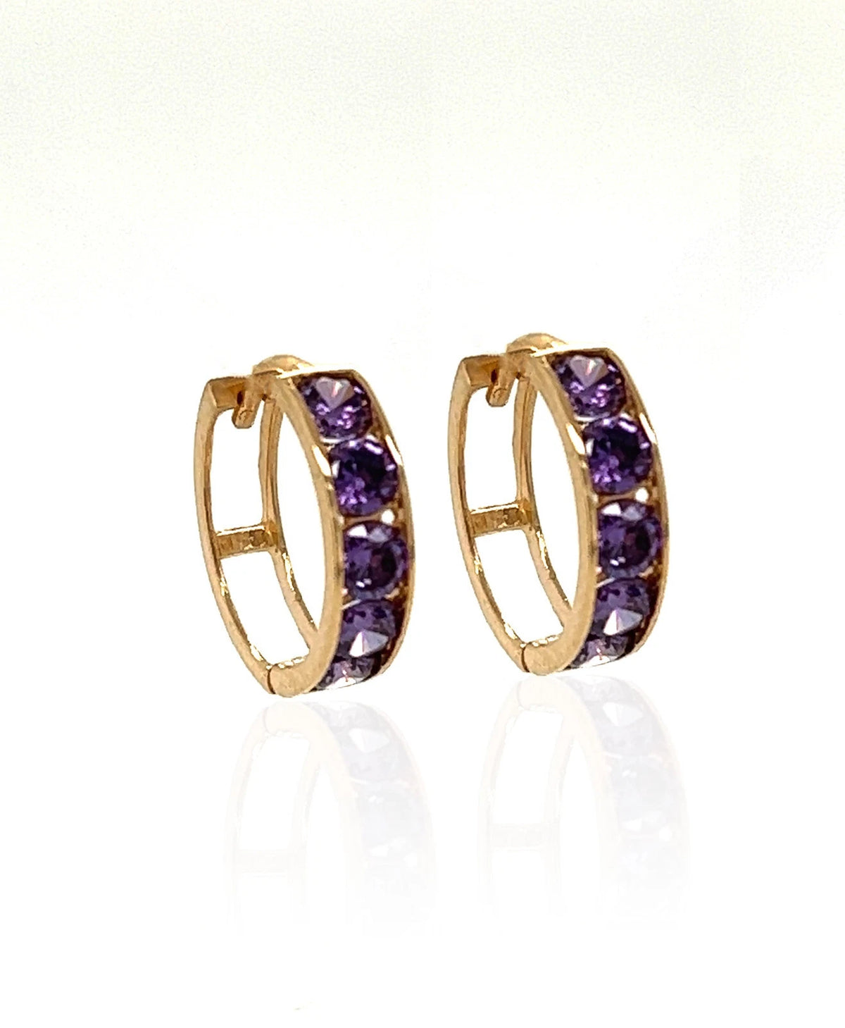 14k Yellow Gold CZ Birthstones Huggie Earring