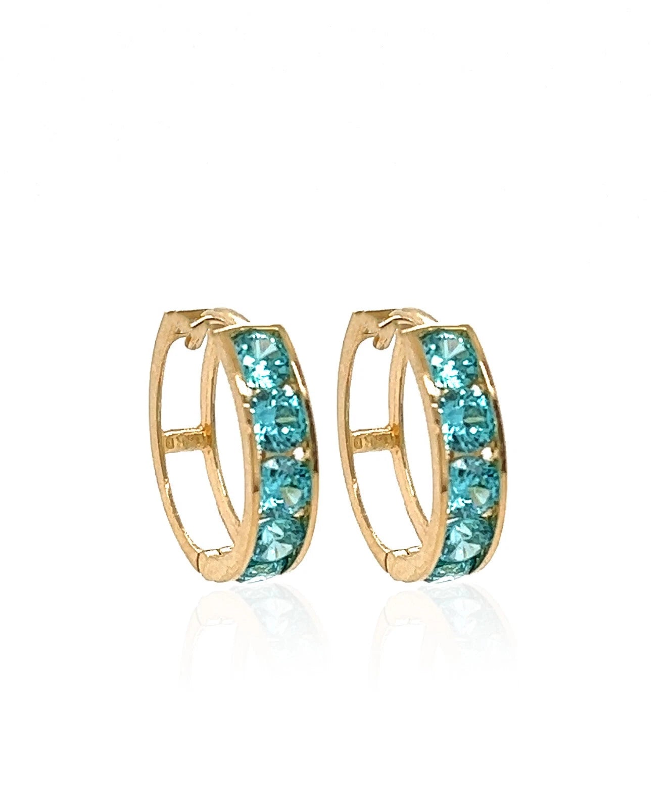 14k Yellow Gold CZ Birthstones Huggie Earring