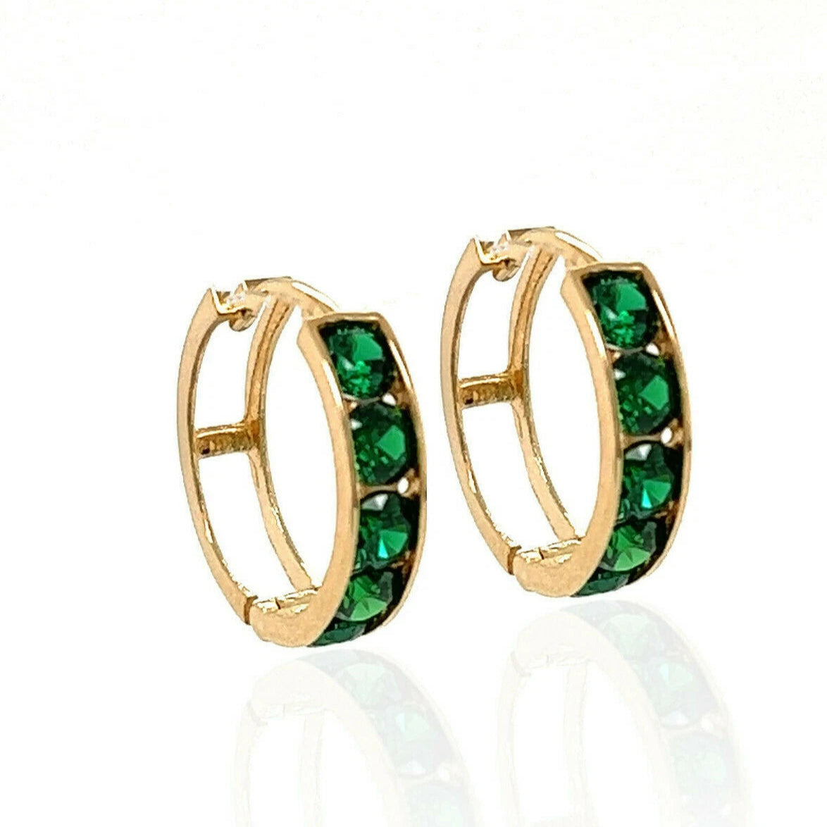 14k Yellow Gold CZ Birthstones Huggie Earring
