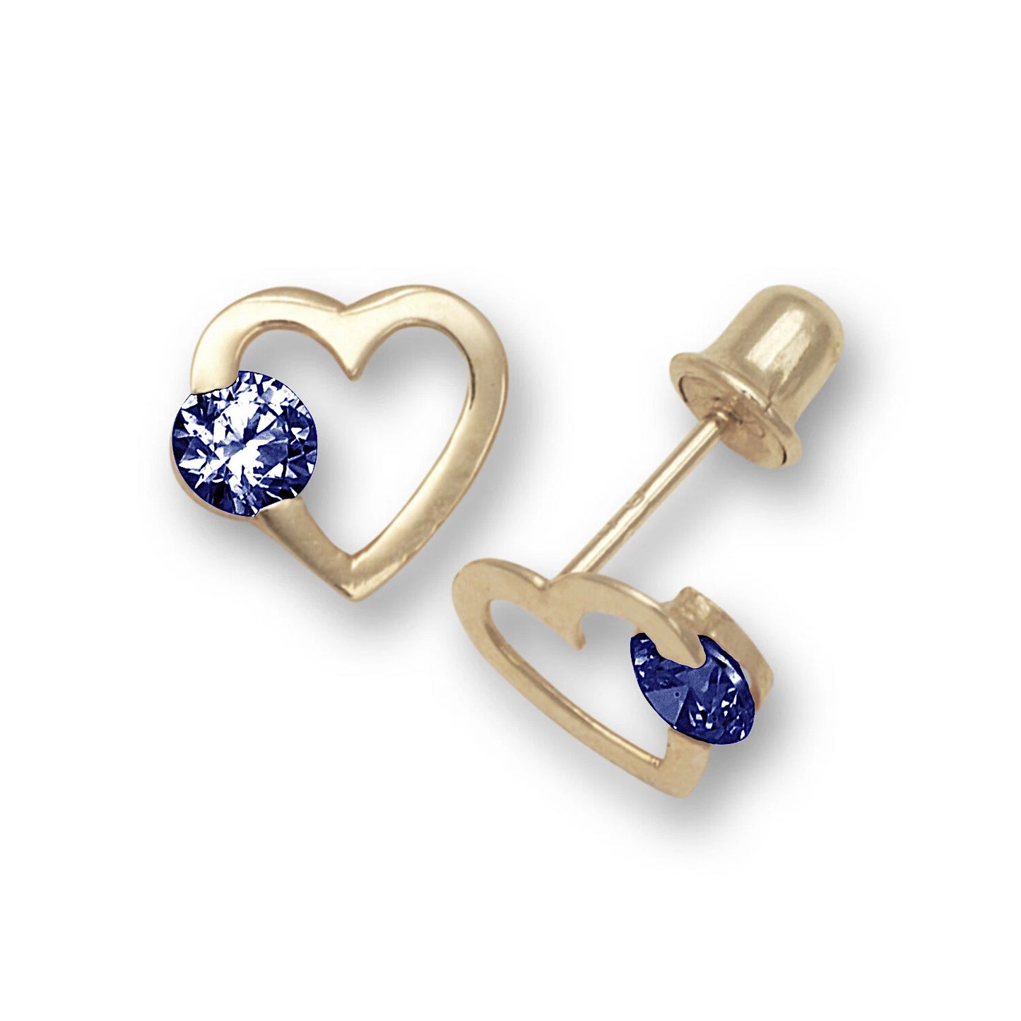 14k Yellow Gold CZ Open Heart Stud Earrings