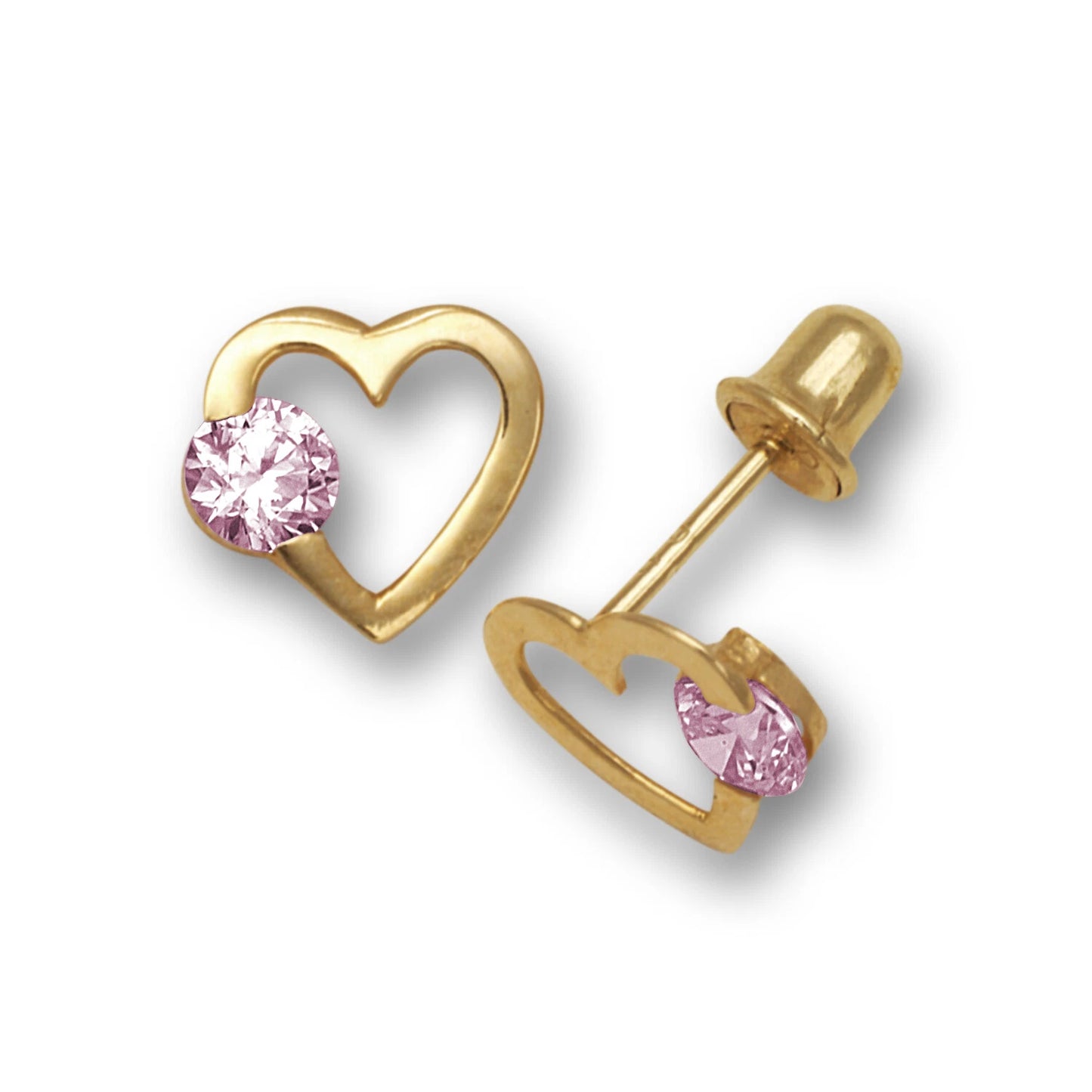 14k Yellow Gold CZ Open Heart Stud Earrings