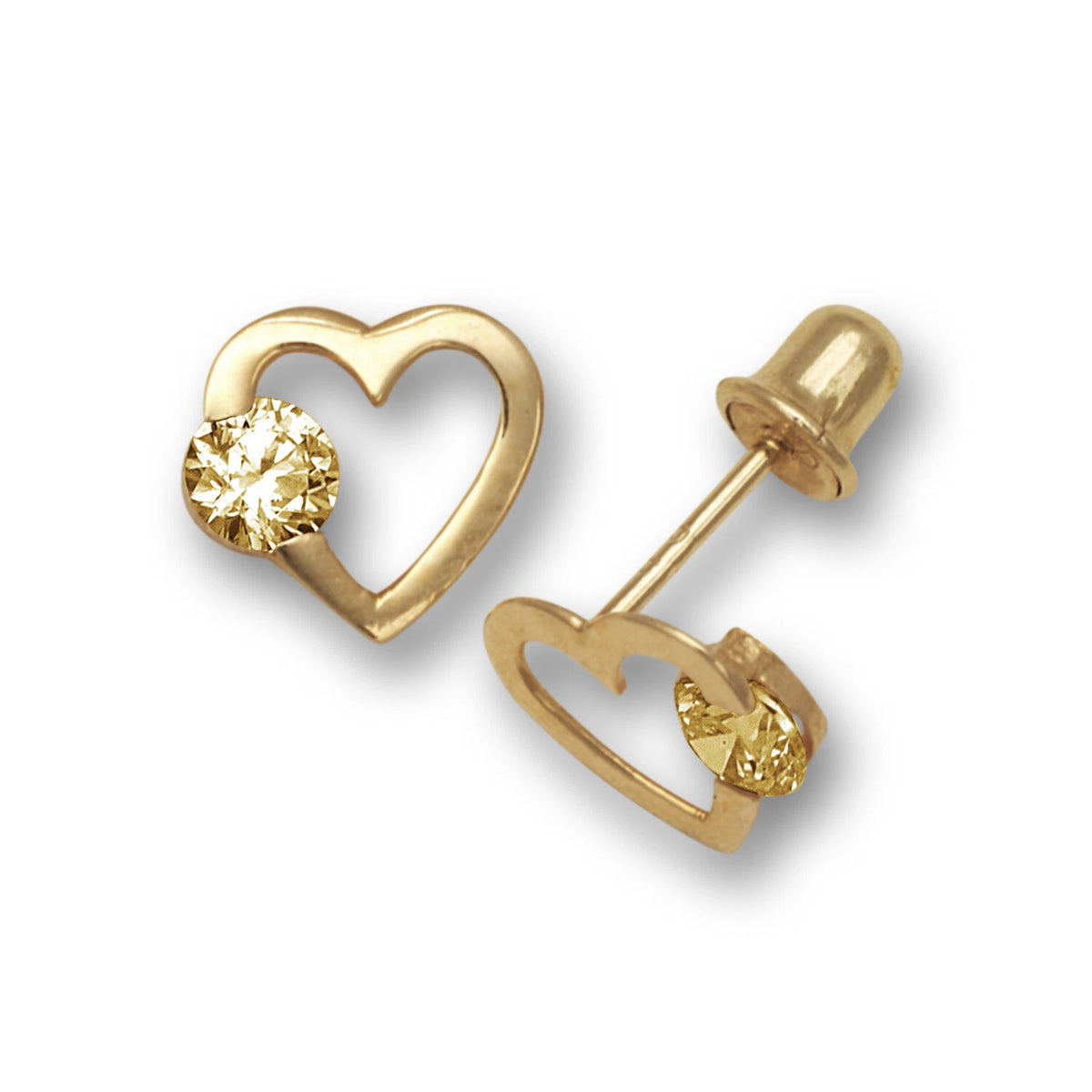 14k Yellow Gold CZ Open Heart Stud Earrings