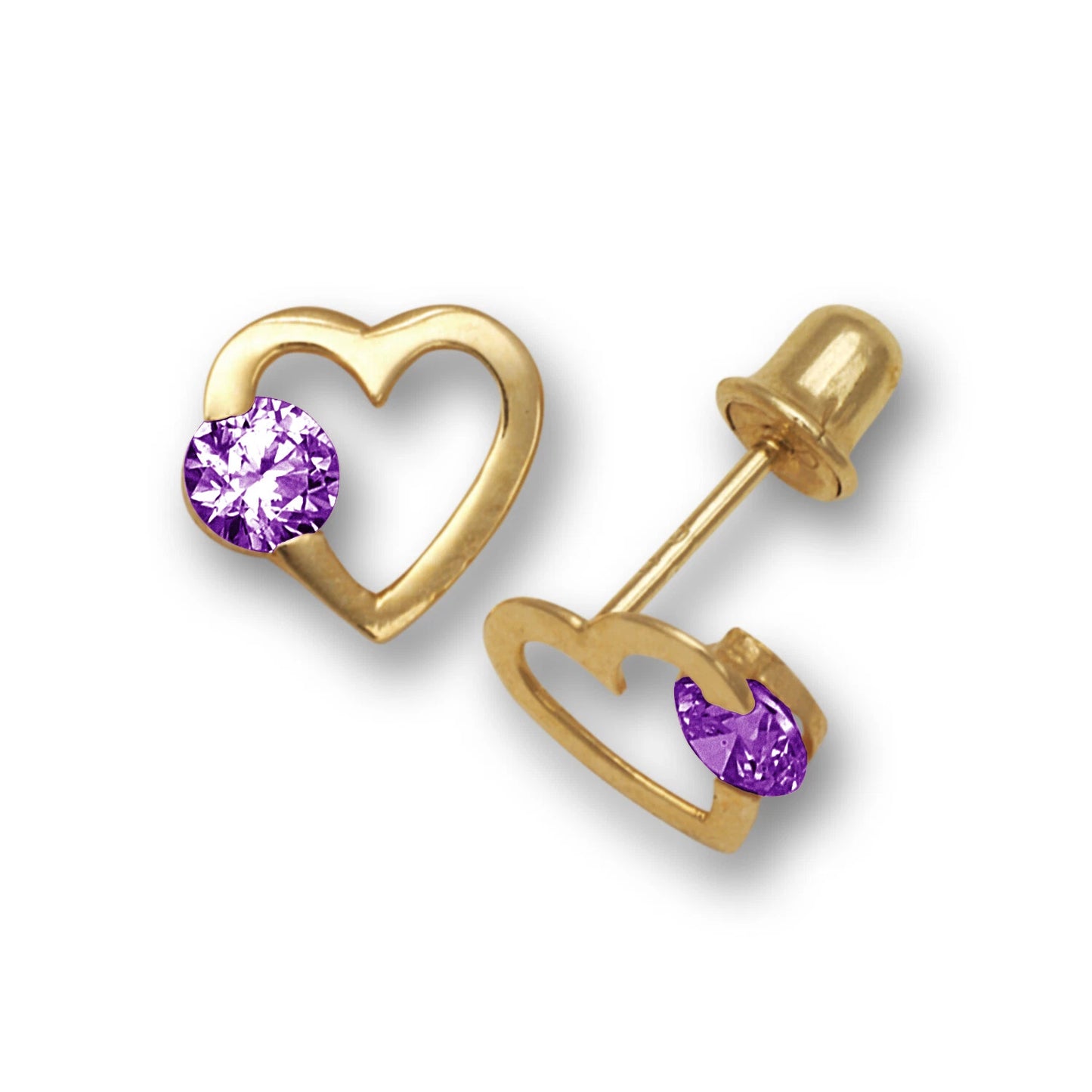 14k Yellow Gold CZ Open Heart Stud Earrings