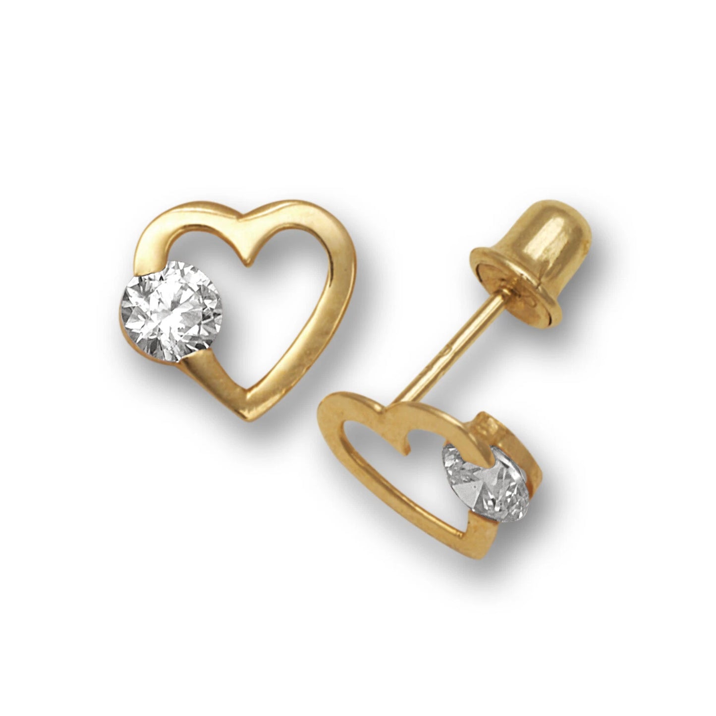 14k Yellow Gold CZ Open Heart Stud Earrings