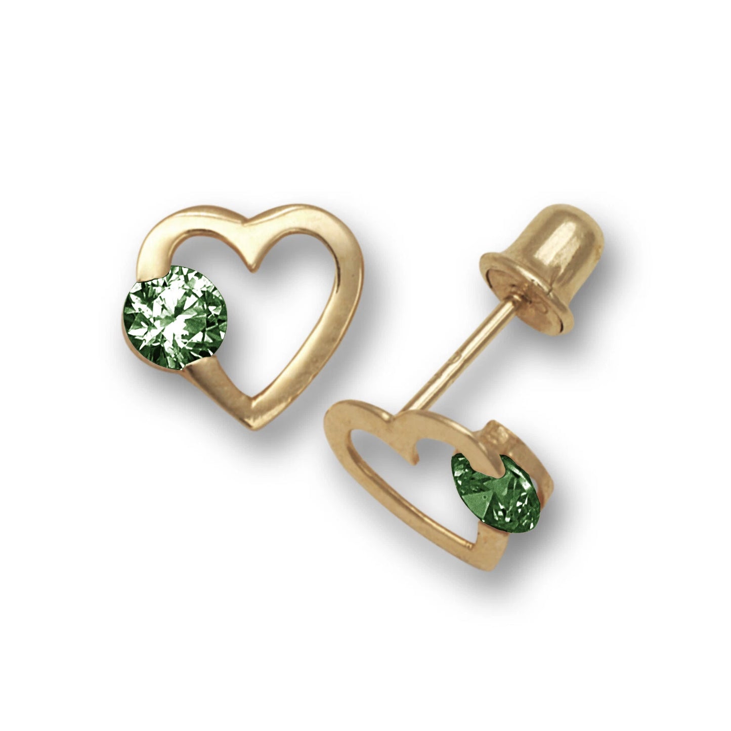 14k Yellow Gold CZ Open Heart Stud Earrings