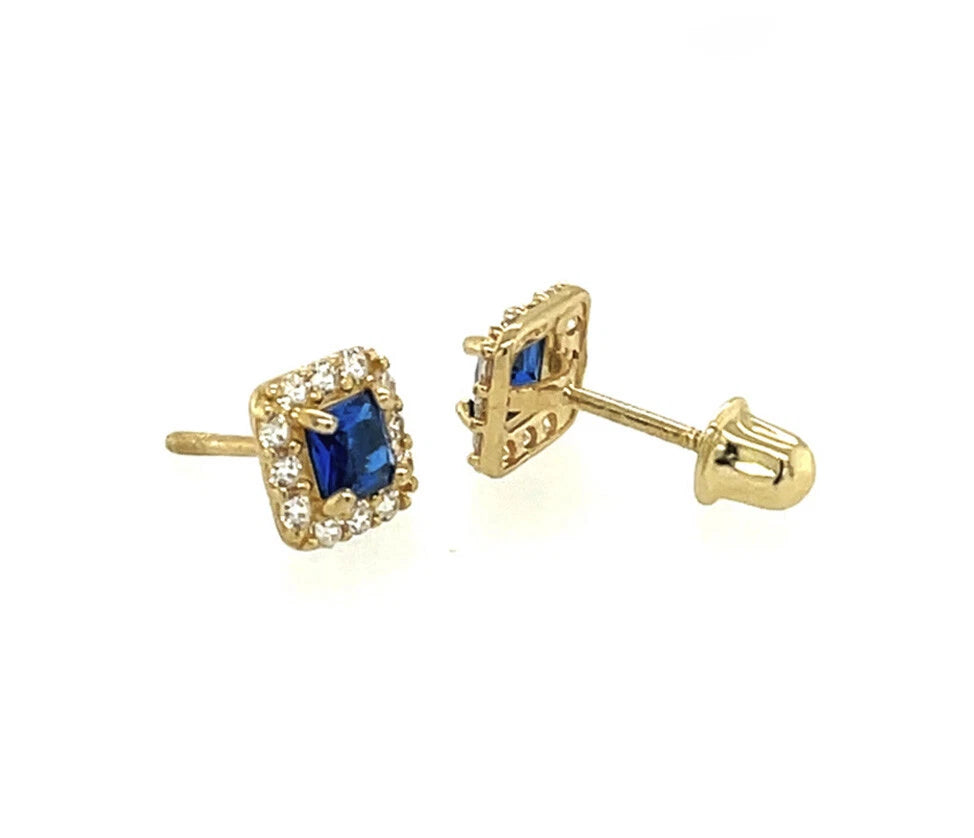 14k Yellow Gold Cushion Stud Earrings with Screw Back