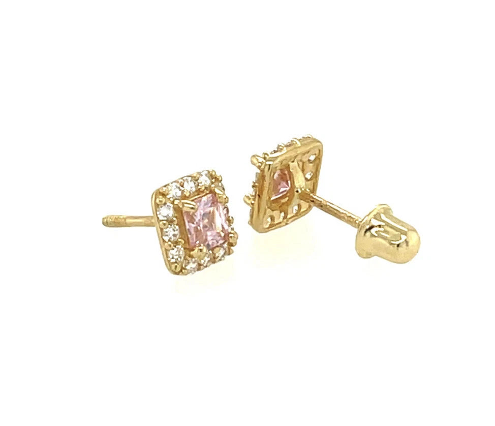 14k Yellow Gold Cushion Stud Earrings with Screw Back
