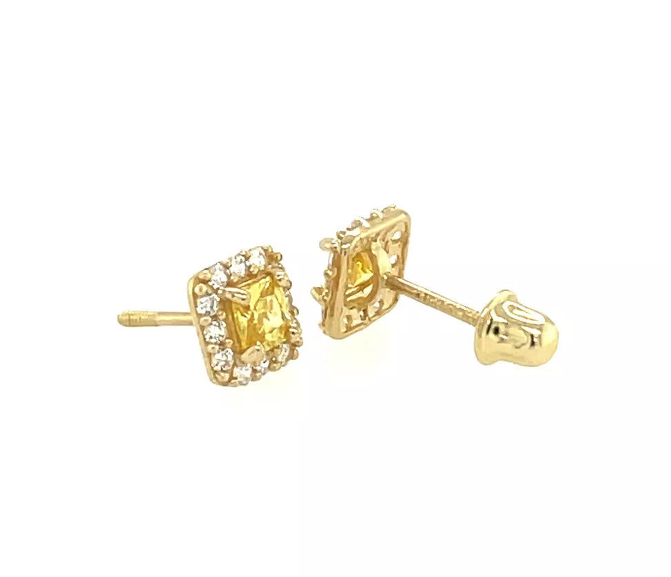 14k Yellow Gold Cushion Stud Earrings with Screw Back