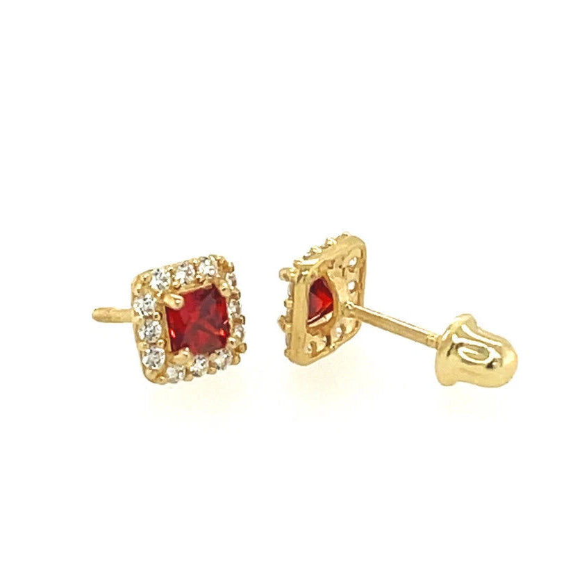14k Yellow Gold Cushion Stud Earrings with Screw Back