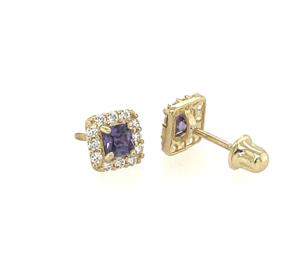 14k Yellow Gold Cushion Stud Earrings with Screw Back