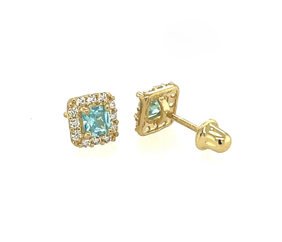 14k Yellow Gold Cushion Stud Earrings with Screw Back
