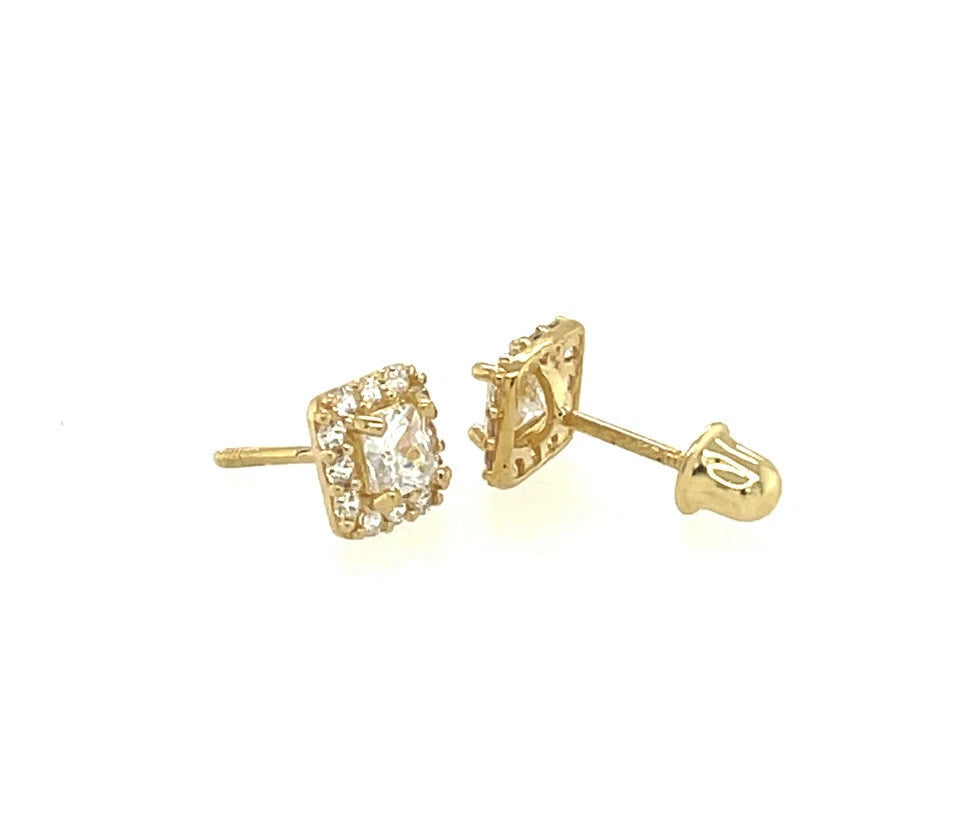 14k Yellow Gold Cushion Stud Earrings with Screw Back