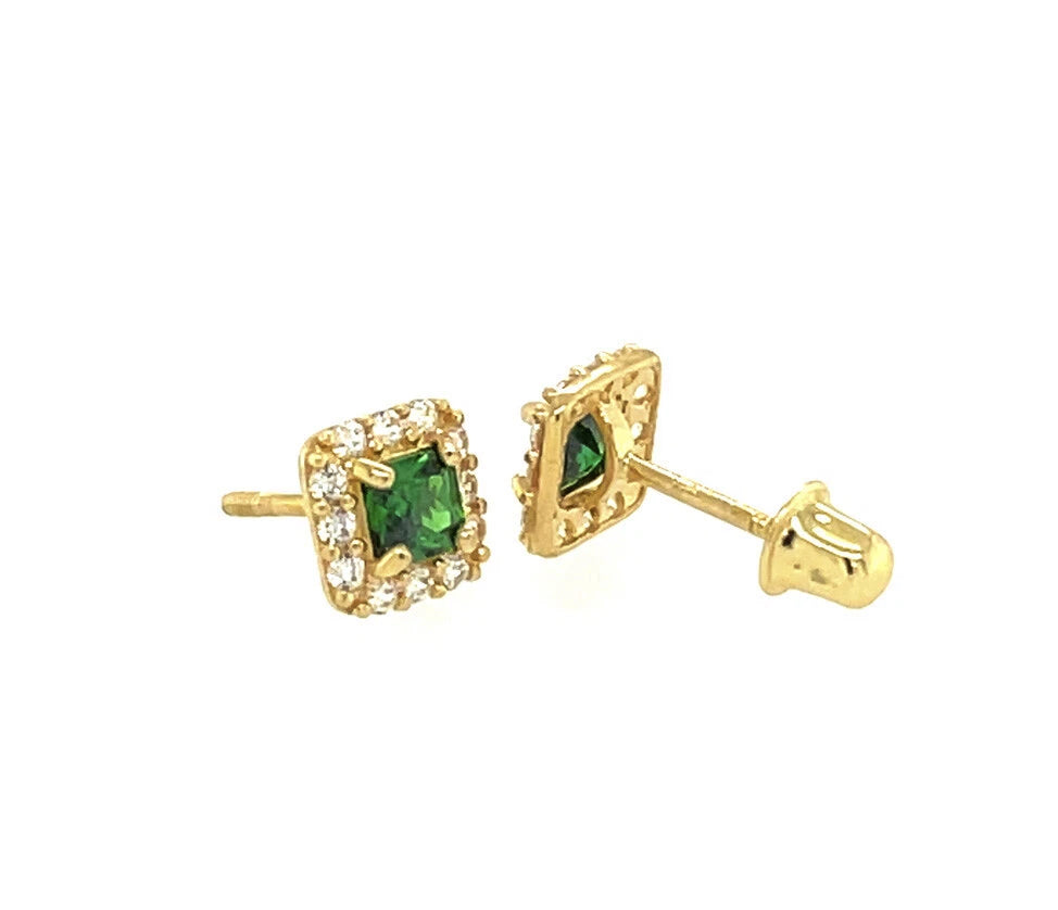 14k Yellow Gold Cushion Stud Earrings with Screw Back
