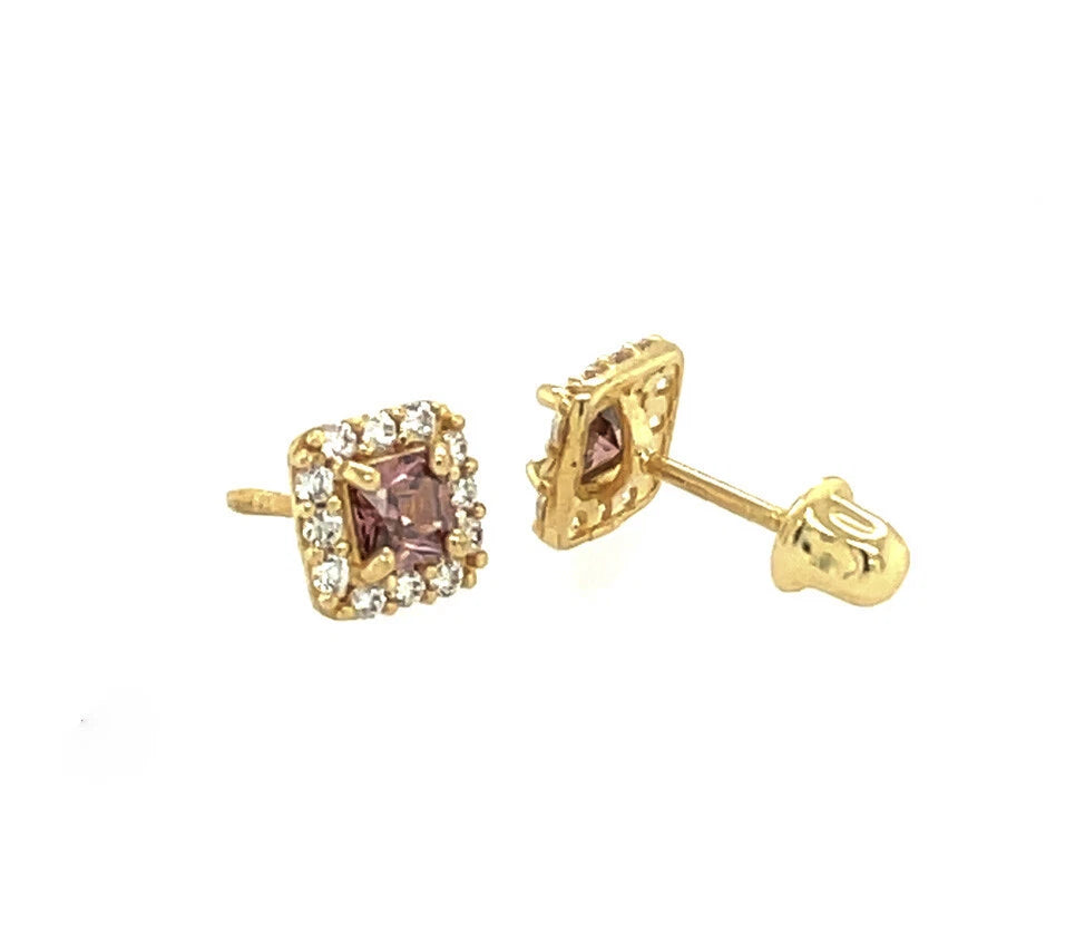14k Yellow Gold Cushion Stud Earrings with Screw Back