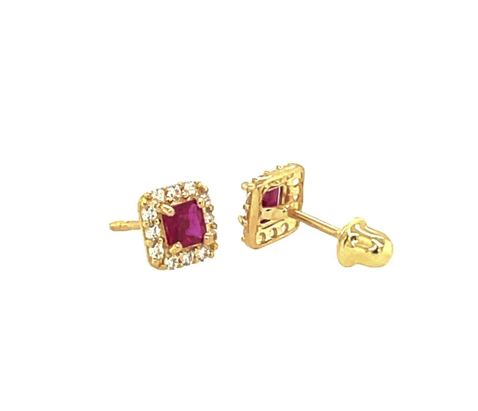 14k Yellow Gold Cushion Stud Earrings with Screw Back