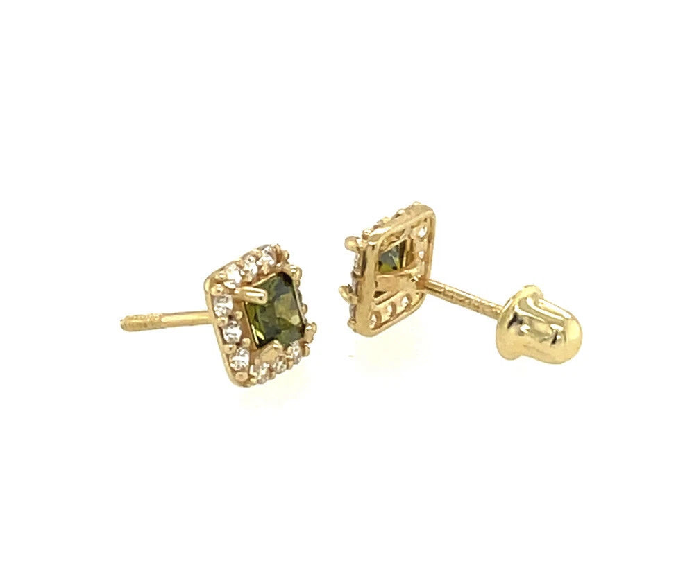 14k Yellow Gold Cushion Stud Earrings with Screw Back