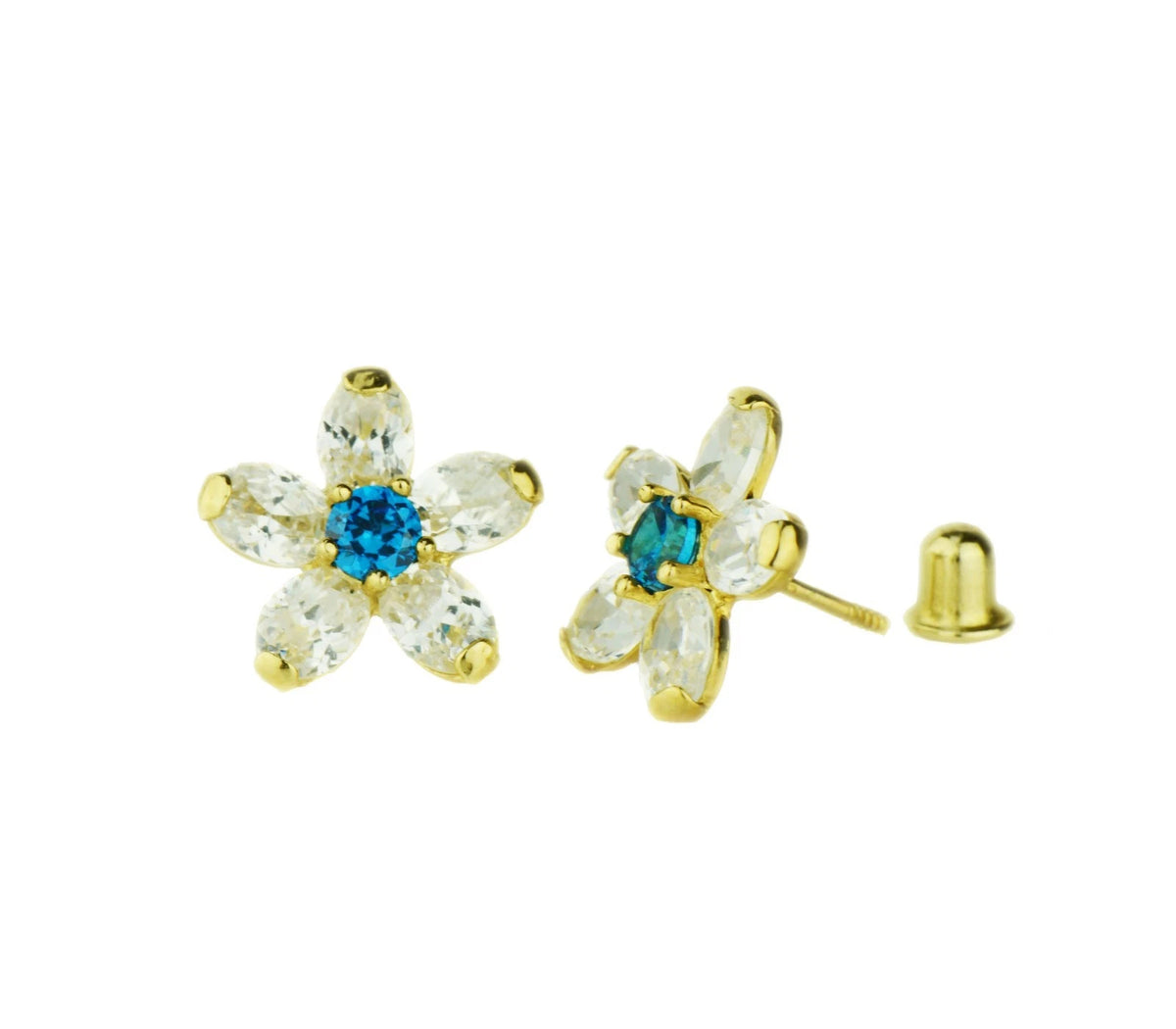 14k Yellow Gold Cz Flower Stud Earrings