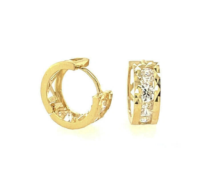 14k Yellow Gold Diamond Cut with Birthstone Huggie Earrings