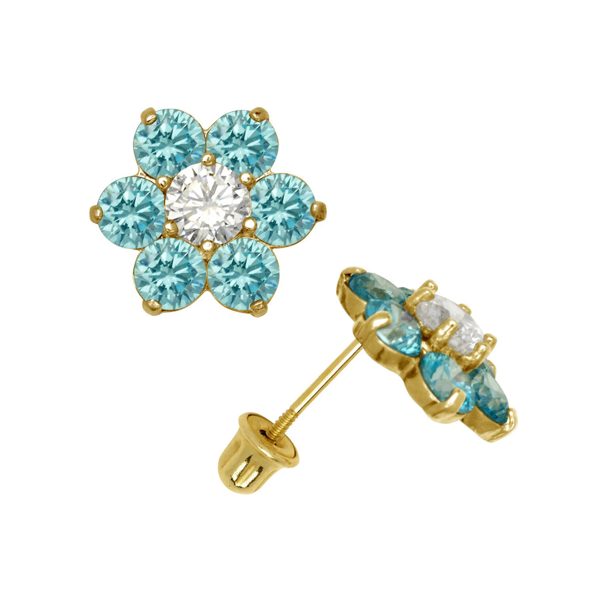 14k Yellow Gold Flower CZ Stud Earrings