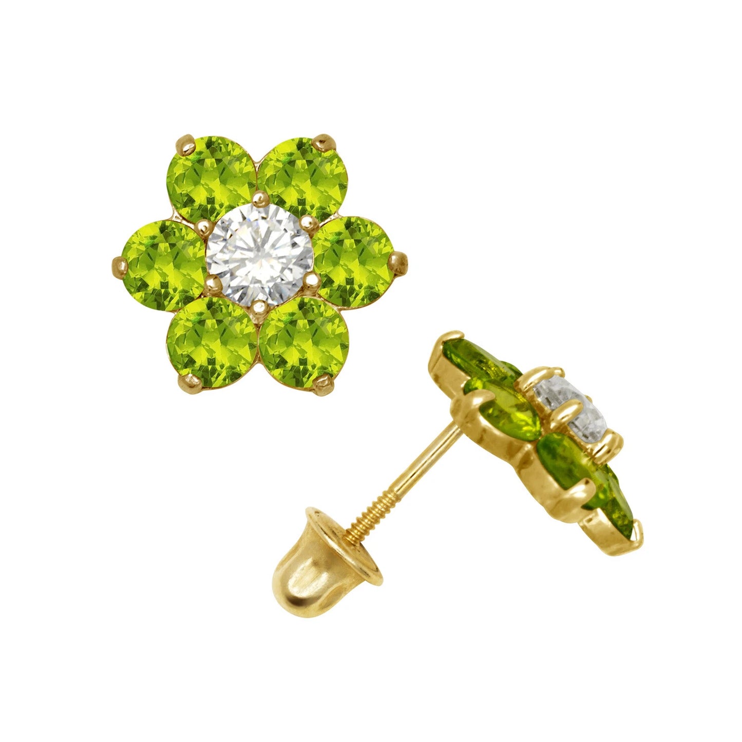 14k Yellow Gold Flower CZ Stud Earrings