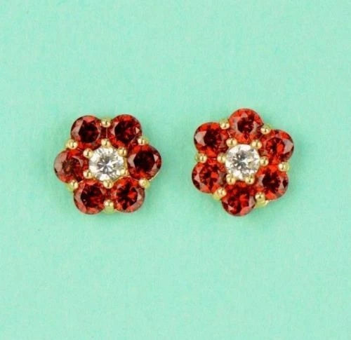 14k Yellow Gold Flower Stud Earrings Screw Back