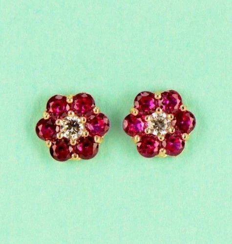 14k Yellow Gold Flower Stud Earrings Screw Back