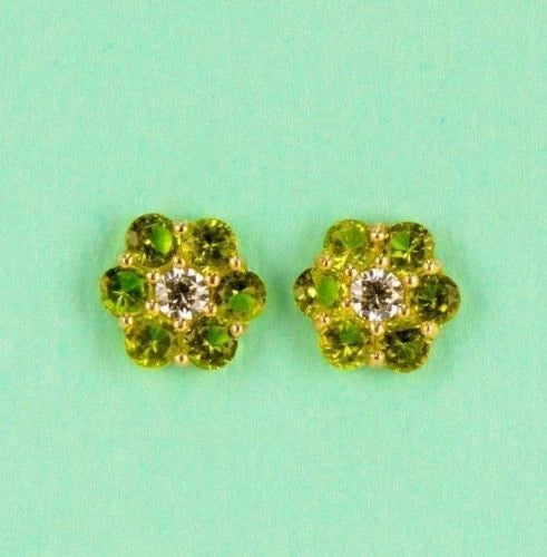 14k Yellow Gold Flower Stud Earrings Screw Back