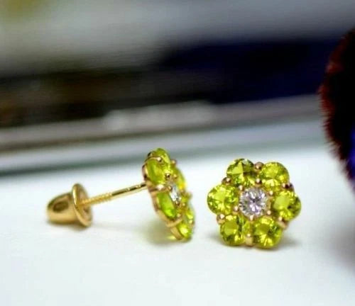 14k Yellow Gold Flower Stud Earrings Screw Back