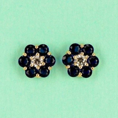 14k Yellow Gold Flower Stud Earrings Screw Back