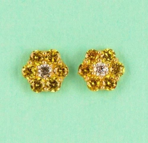 14k Yellow Gold Flower Stud Earrings Screw Back