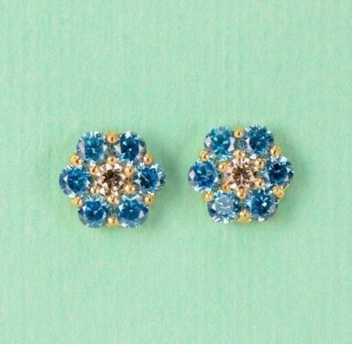 14k Yellow Gold Flower Stud Earrings Screw Back
