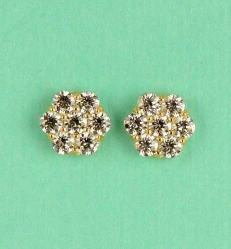 14k Yellow Gold Flower Stud Earrings Screw Back