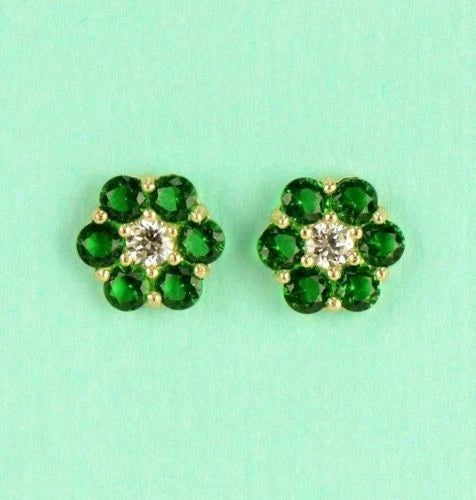 14k Yellow Gold Flower Stud Earrings Screw Back