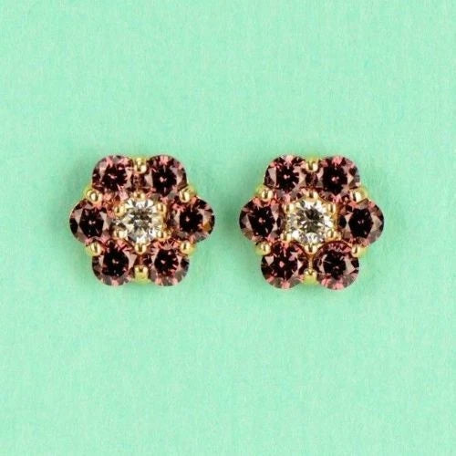 14k Yellow Gold Flower Stud Earrings Screw Back