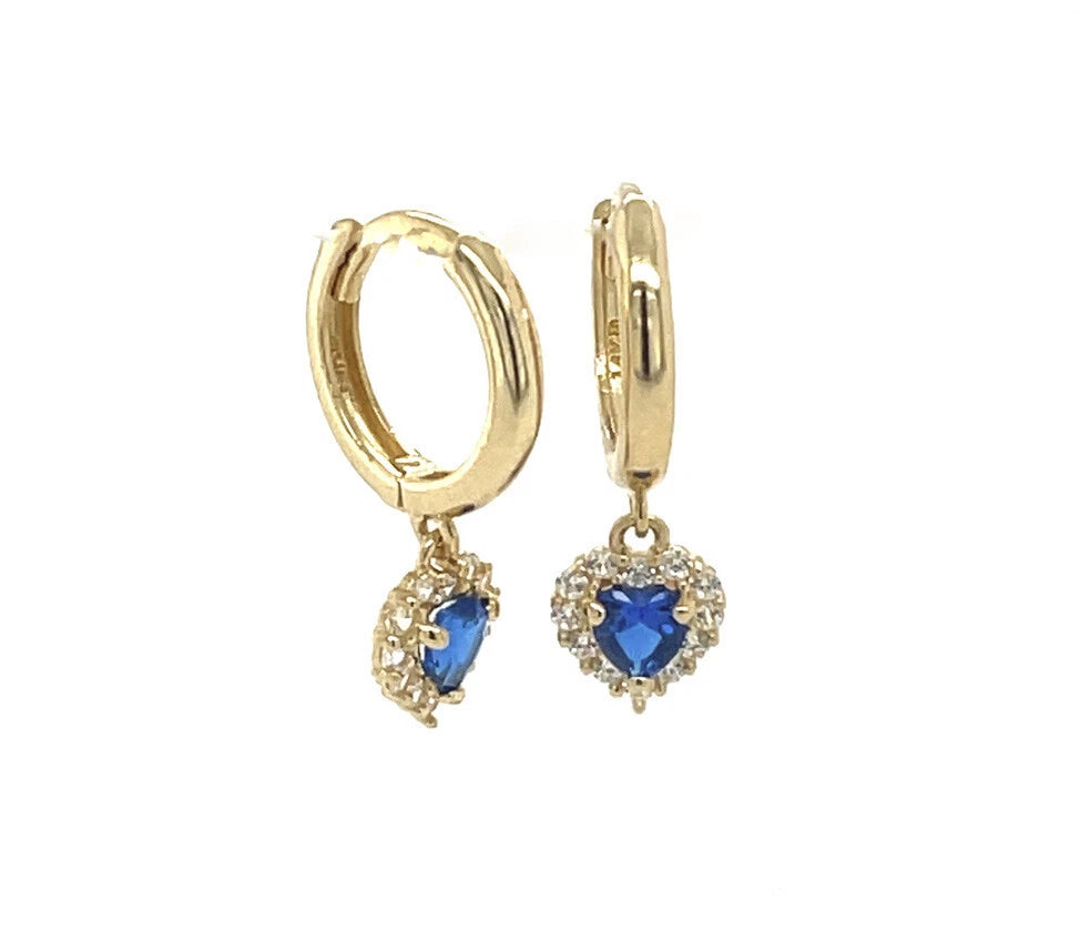 14k Yellow Gold Halo Birthstone Heart Shaped Huggie Earrings for Women