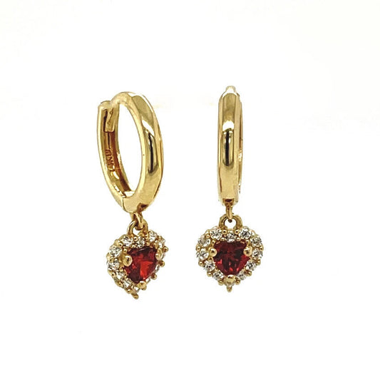 14k Yellow Gold Halo Birthstone Heart Shaped Huggie Earrings for Women