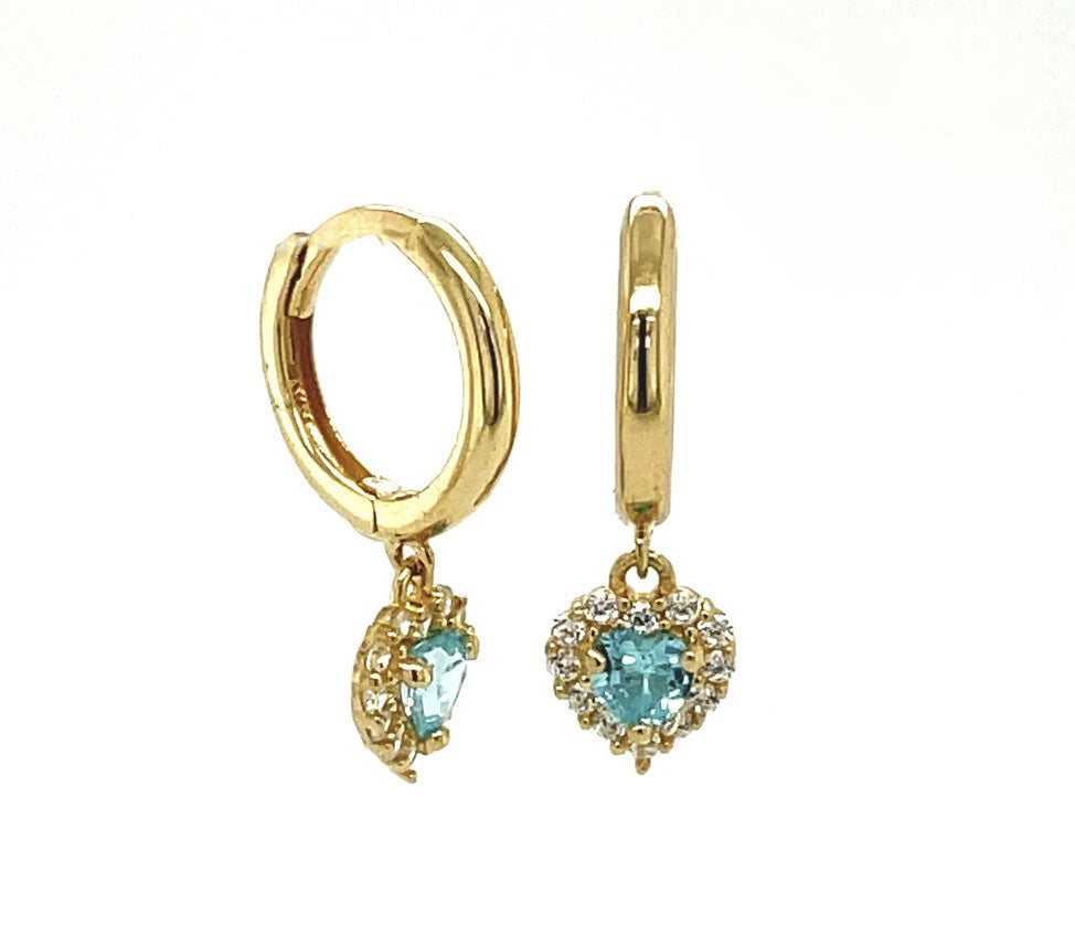 14k Yellow Gold Halo Birthstone Heart Shaped Huggie Earrings for Women