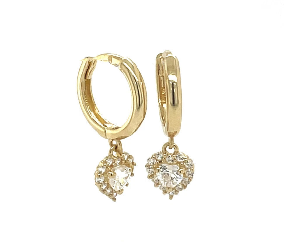 14k Yellow Gold Halo Birthstone Heart Shaped Huggie Earrings for Women