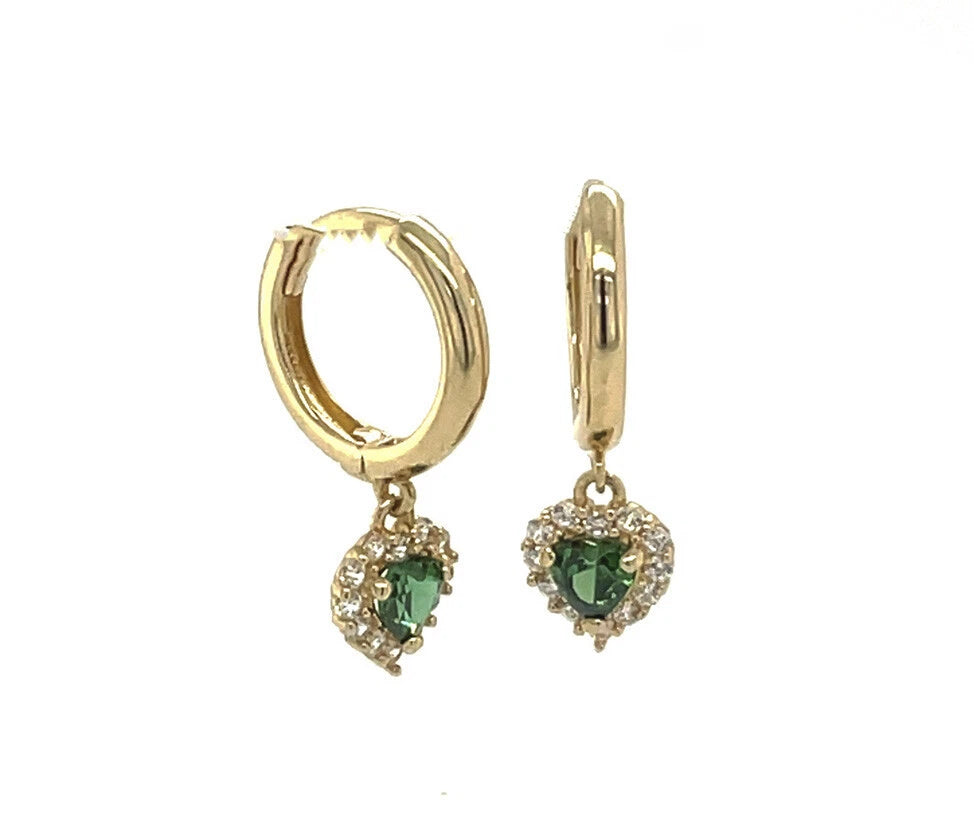 14k Yellow Gold Halo Birthstone Heart Shaped Huggie Earrings for Women
