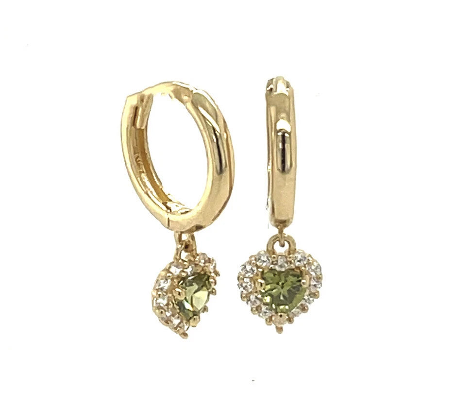14k Yellow Gold Halo Birthstone Heart Shaped Huggie Earrings for Women