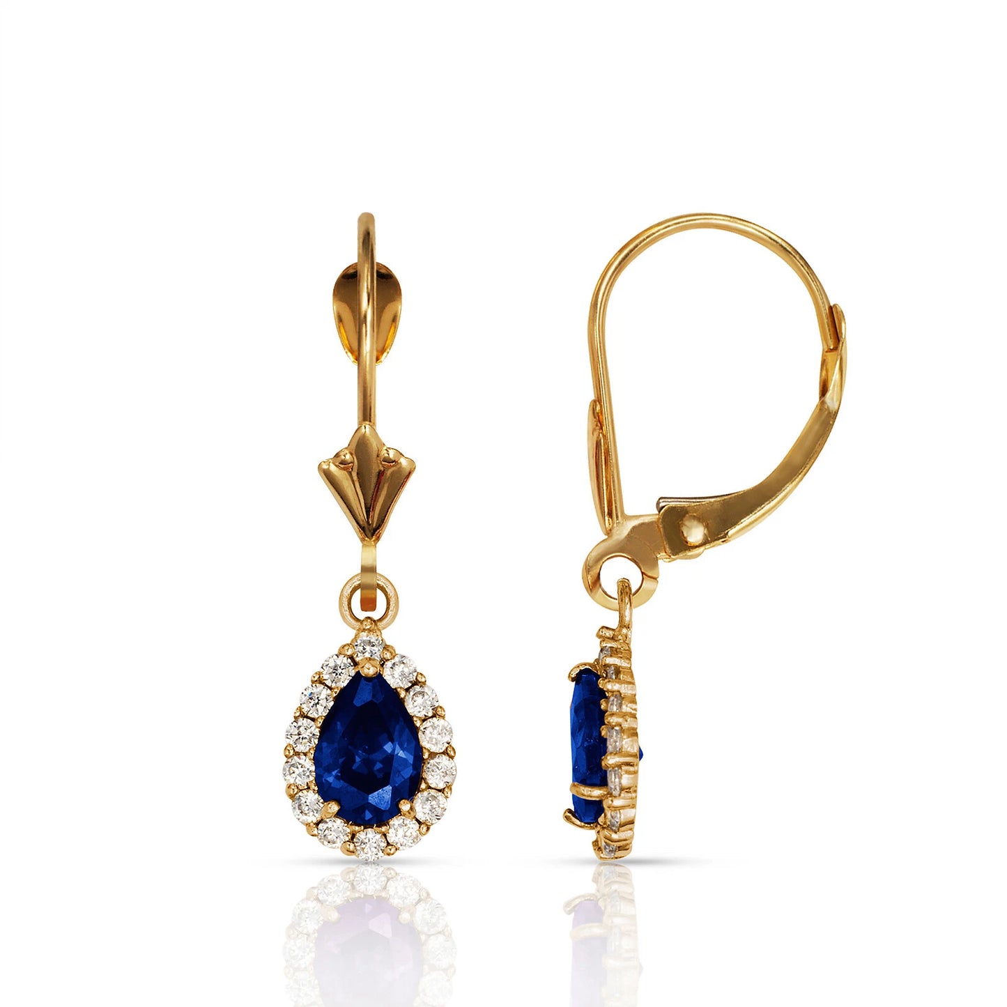 14k Yellow Gold Halo CZ Tear Drop Dangle Leverback Earring