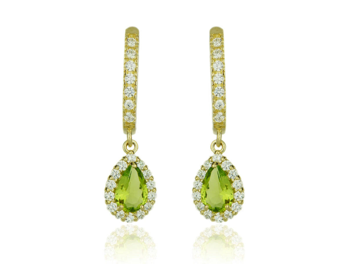 14k Yellow Gold Halo CZ Tear Drop Dangle Leverback