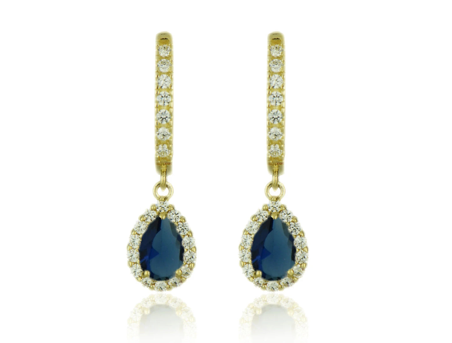 14k Yellow Gold Halo CZ Tear Drop Dangle Leverback