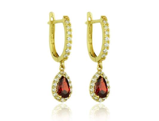 14k Yellow Gold Halo CZ Tear Drop Dangle Leverback
