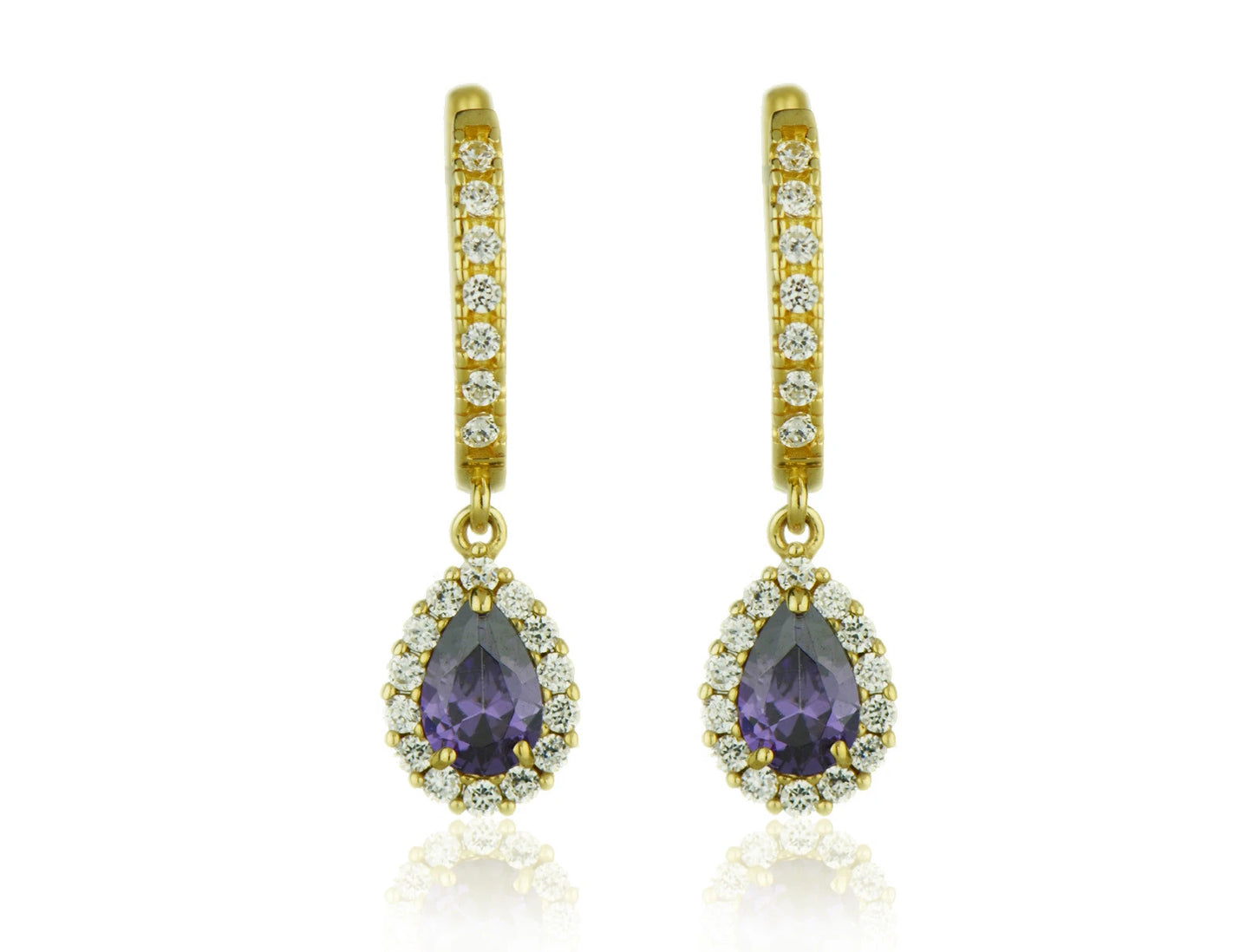 14k Yellow Gold Halo CZ Tear Drop Dangle Leverback