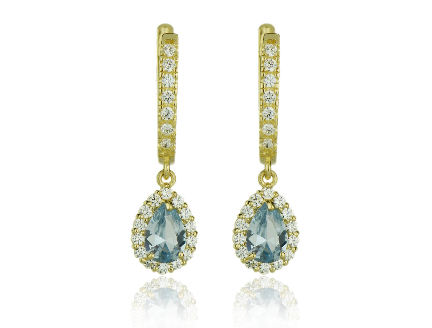 14k Yellow Gold Halo CZ Tear Drop Dangle Leverback