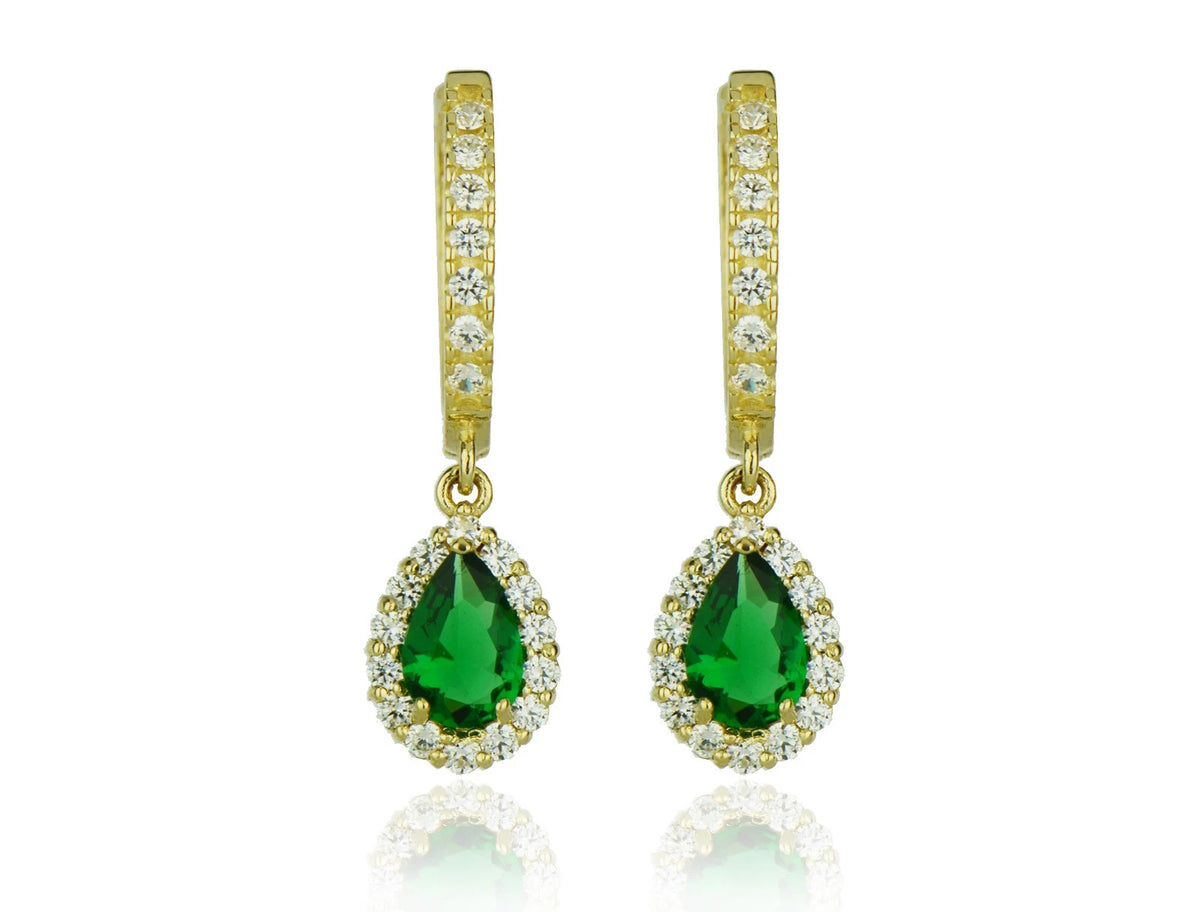 14k Yellow Gold Halo CZ Tear Drop Dangle Leverback