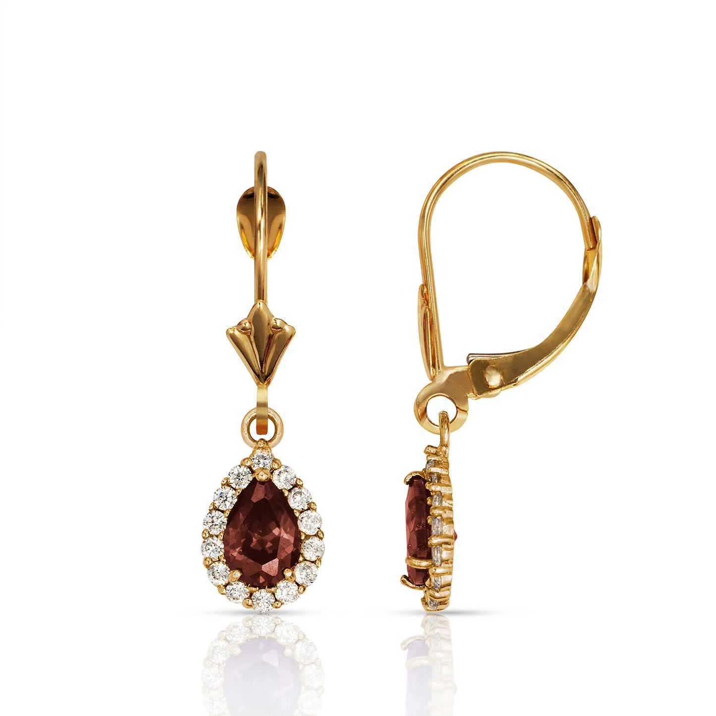 14k Yellow Gold Halo CZ Tear Drop Dangle Leverback Earring