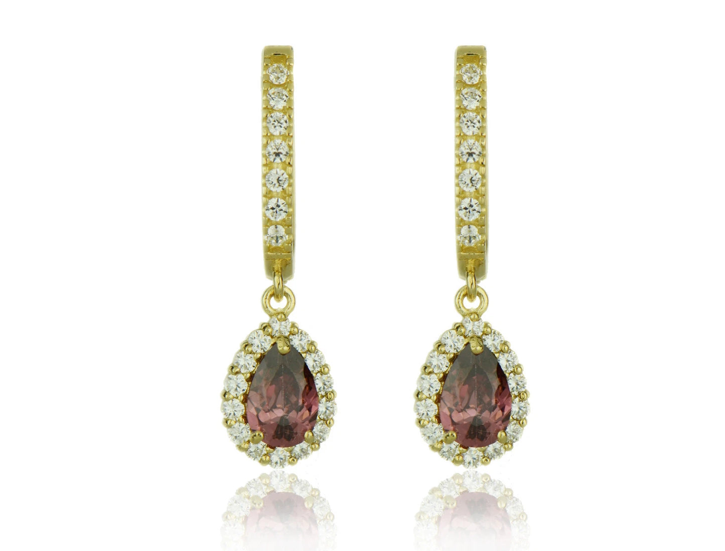 14k Yellow Gold Halo CZ Tear Drop Dangle Leverback